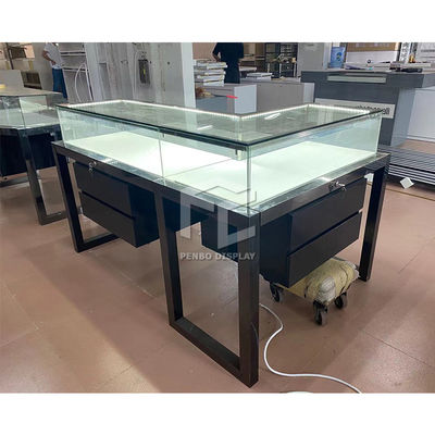 LED আলো সহ UV বেস প্লেট ফুল ভিশন গ্লাস ডিসপ্লে শোকেস